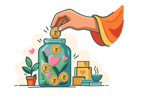 Illustration of a donation jar with coins