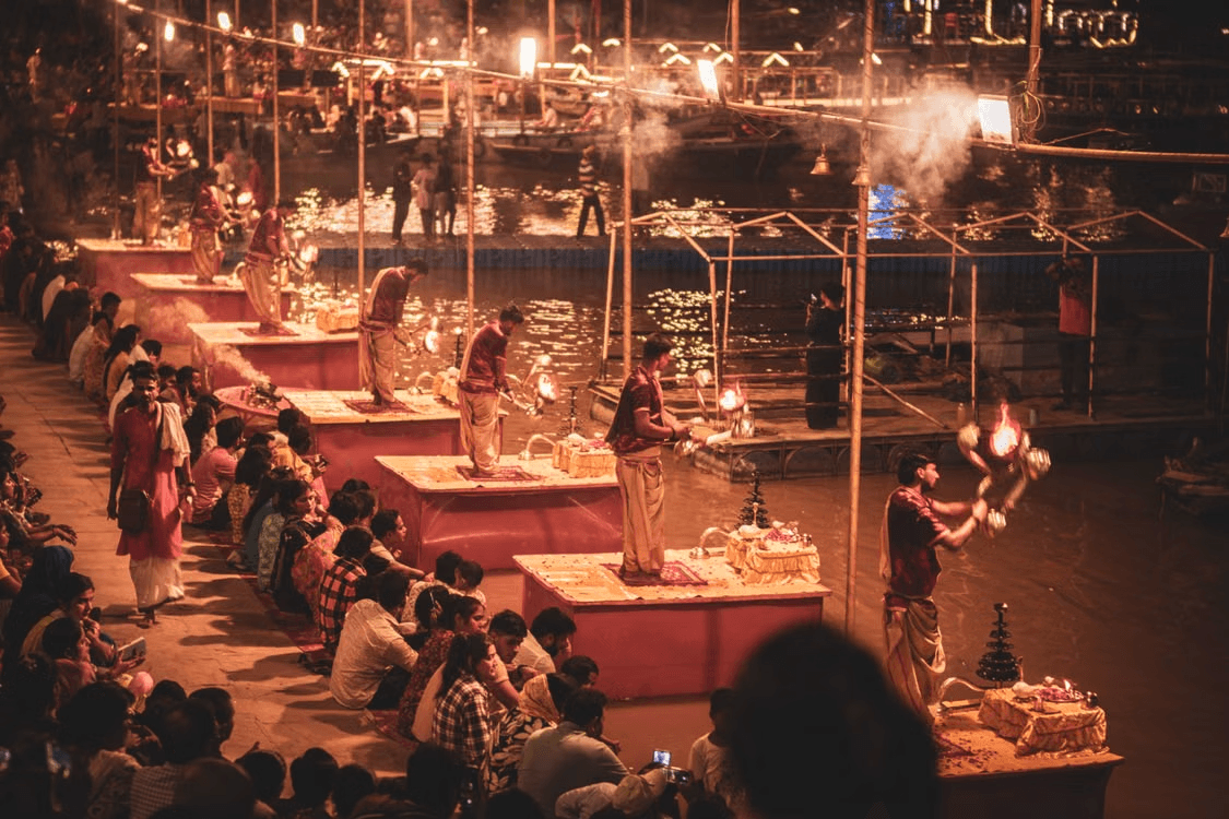 Sadhus of Juna Akhada at a sacred temple complex